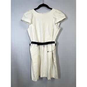 MILLY Cap Sleeve Grosgrain Bow Belt  Ponte Knit Sheath Dress White Size M